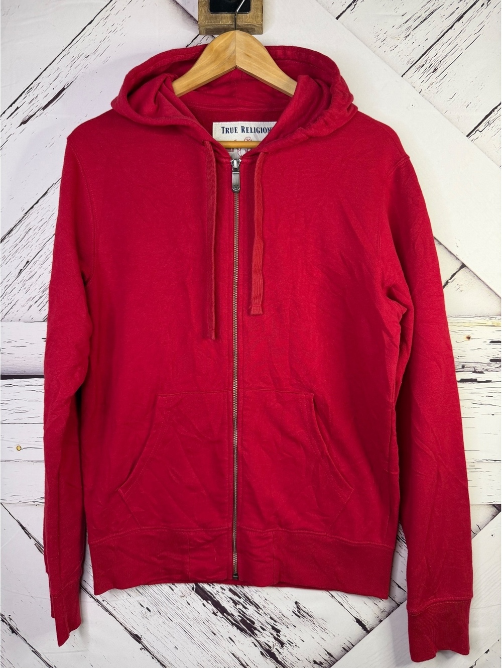 True Religion Streetwear Hoodie Sweatshirt Full Zip Red Horseshoe Adult Small